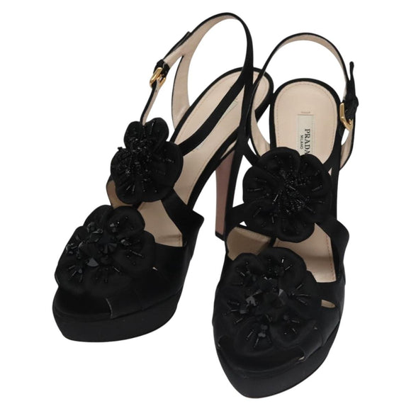 PRADA High heels Satin 37 1/2 Black Auth ac3535