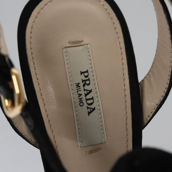 PRADA High heels Satin 37 1/2 Black Auth ac3535