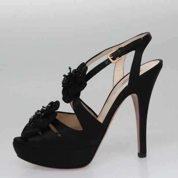PRADA High heels Satin 37 1/2 Black Auth ac3535