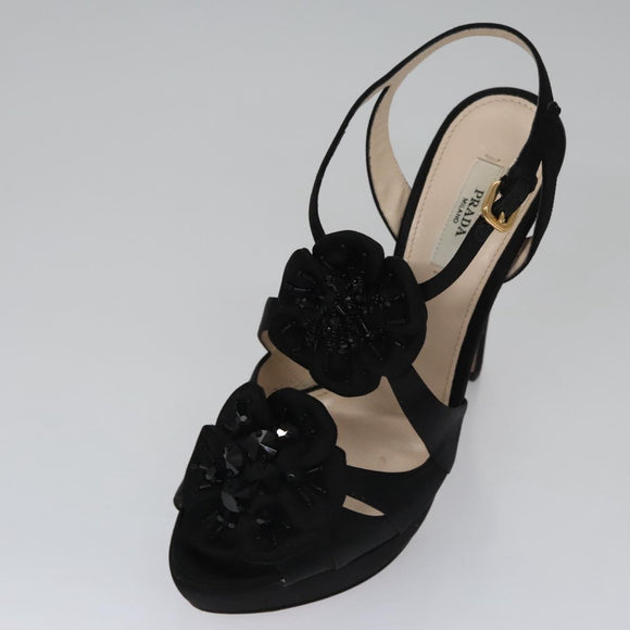 PRADA High heels Satin 37 1/2 Black Auth ac3535