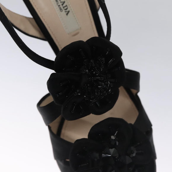 PRADA High heels Satin 37 1/2 Black Auth ac3535