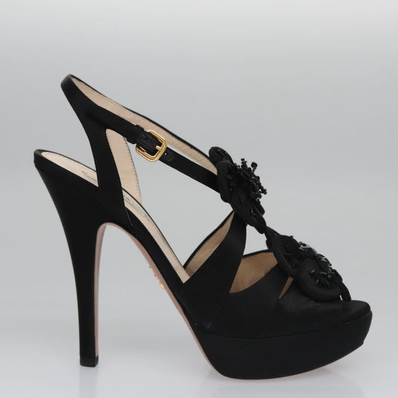 PRADA High heels Satin 37 1/2 Black Auth ac3535
