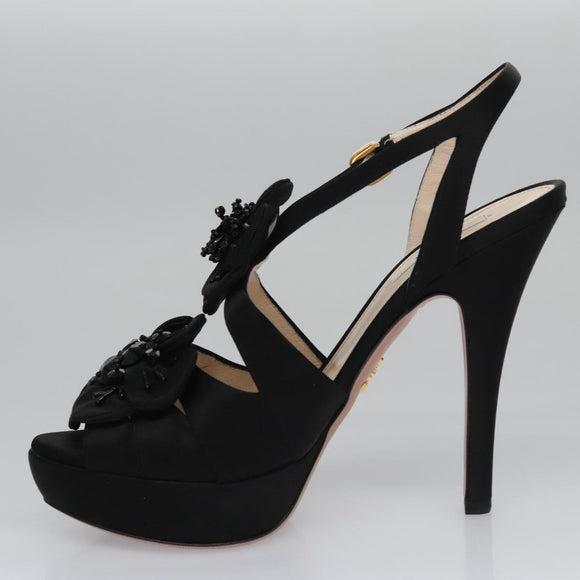PRADA High heels Satin 37 1/2 Black Auth ac3535