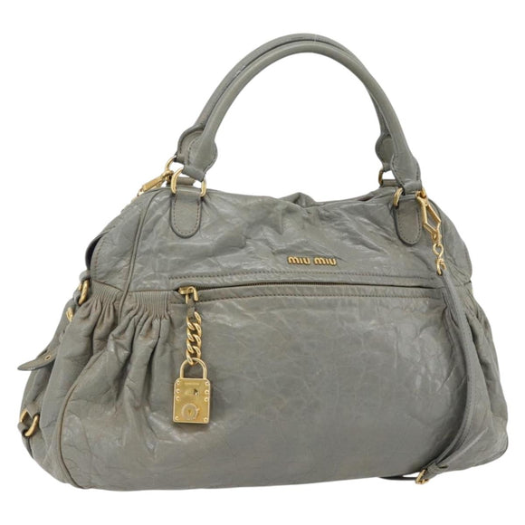 Miu Miu Handtasche Leder 2-Wege Grau Gold Auth ac3542