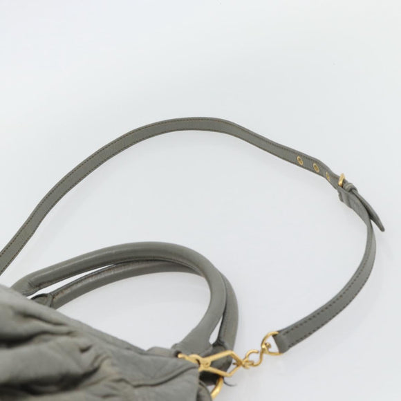 Miu Miu Handtasche Leder 2-Wege Grau Gold Auth ac3542