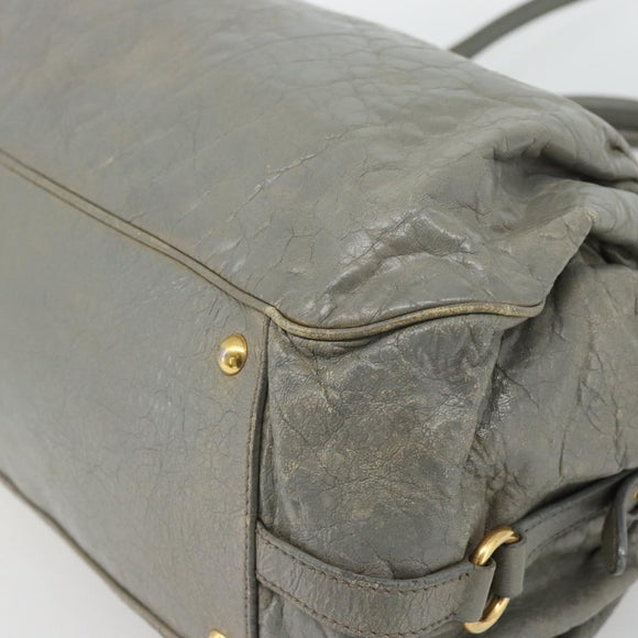 Miu Miu Handtasche Leder 2-Wege Grau Gold Auth ac3542