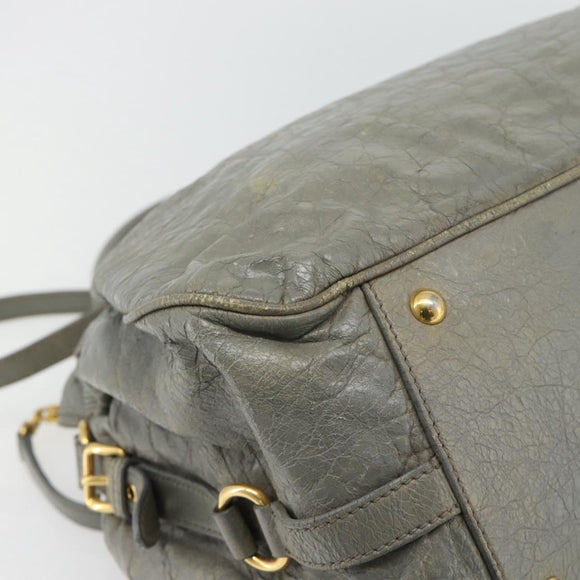 Miu Miu Handtasche Leder 2-Wege Grau Gold Auth ac3542