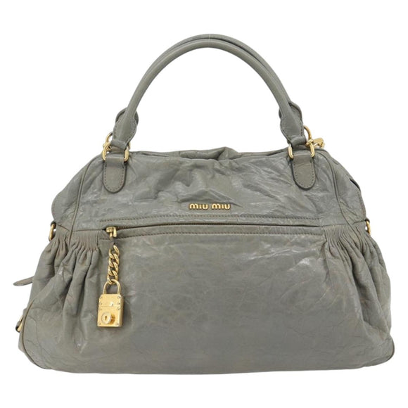 Miu Miu Handtasche Leder 2-Wege Grau Gold Auth ac3542