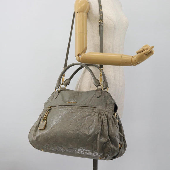 Miu Miu Handtasche Leder 2-Wege Grau Gold Auth ac3542