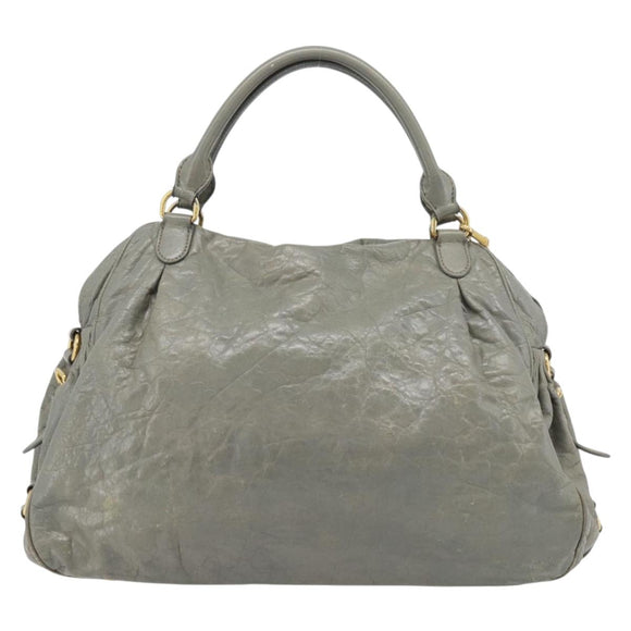 Miu Miu Handtasche Leder 2-Wege Grau Gold Auth ac3542