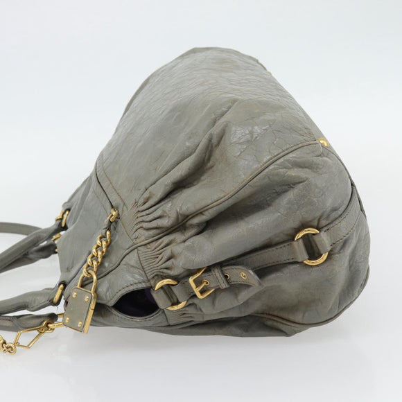 Miu Miu Handtasche Leder 2-Wege Grau Gold Auth ac3542