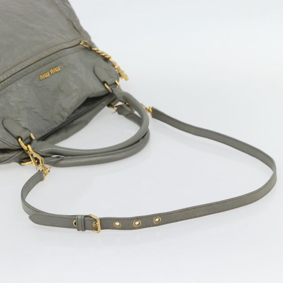 Miu Miu Handtasche Leder 2-Wege Grau Gold Auth ac3542