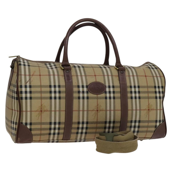 Burberrys Nova Check Boston Bag PVC Leather 2way Beige Auth ac3563