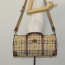 Burberrys Nova Check Boston Bag PVC Leather 2way Beige Auth ac3563-23