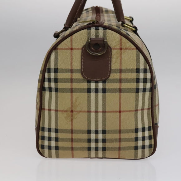 Burberrys Nova Check Boston Bag PVC Leather 2way Beige Auth ac3563