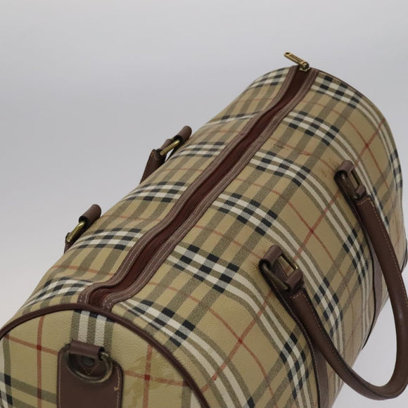 Burberrys Nova Check Boston Bag PVC Leather 2way Beige Auth ac3563