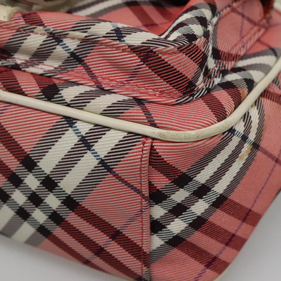BURBERRY Nova Check Blue Label Umhängetasche Nylon Pink Silber Auth ac3585