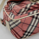 BURBERRY Nova Check Blue Label Shoulder Bag Nylon Pink Silver Auth ac3585-14