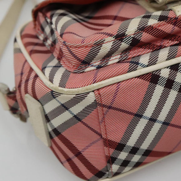 BURBERRY Nova Check Blue Label Umhängetasche Nylon Pink Silber Auth ac3585