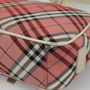BURBERRY Nova Check Blue Label Shoulder Bag Nylon Pink Silver Auth ac3585-15