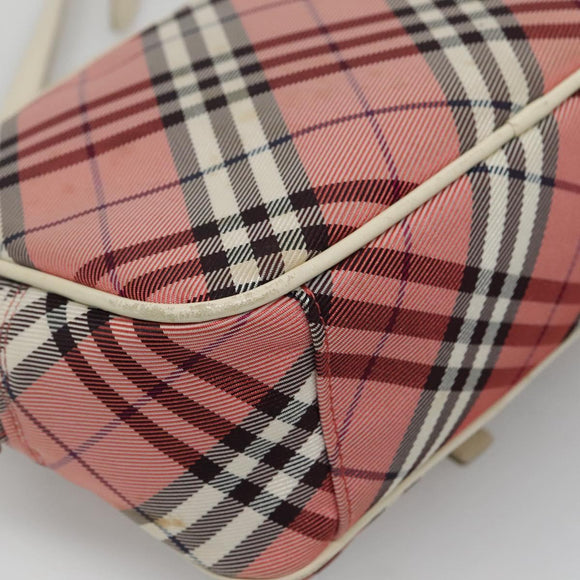 BURBERRY Nova Check Blue Label Shoulder Bag Nylon Pink Silver Auth ac3585