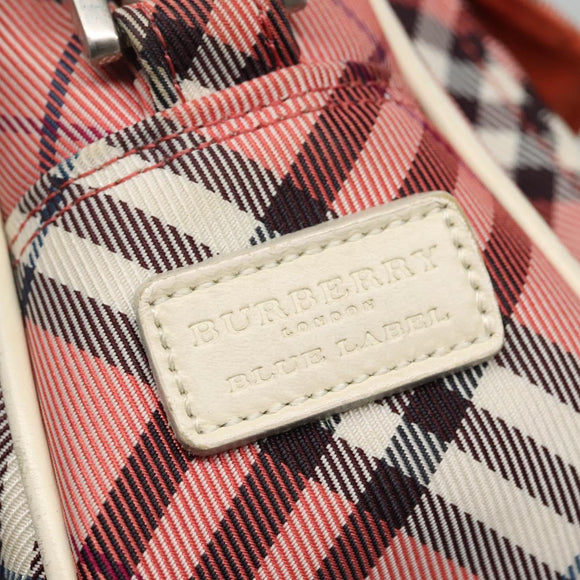 BURBERRY Nova Check Blue Label Shoulder Bag Nylon Pink Silver Auth ac3585