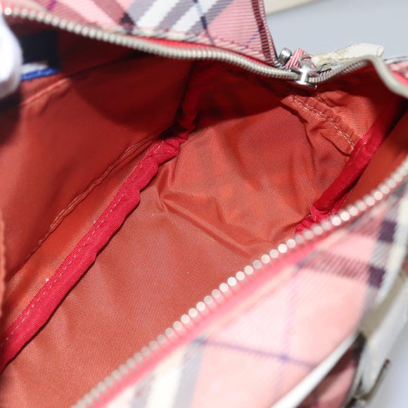 BURBERRY Nova Check Blue Label Shoulder Bag Nylon Pink Silver Auth ac3585