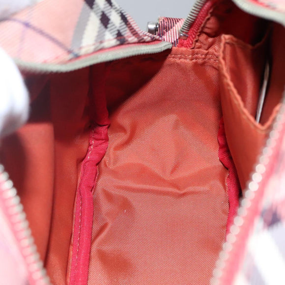 BURBERRY Nova Check Blue Label Shoulder Bag Nylon Pink Silver Auth ac3585