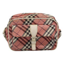 BURBERRY Nova Check Blue Label Shoulder Bag Nylon Pink Silver Auth ac3585-13