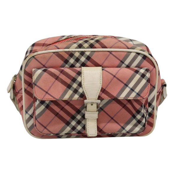 BURBERRY Nova Check Blue Label Shoulder Bag Nylon Pink Silver Auth ac3585