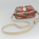 BURBERRY Nova Check Blue Label Shoulder Bag Nylon Pink Silver Auth ac3585-7