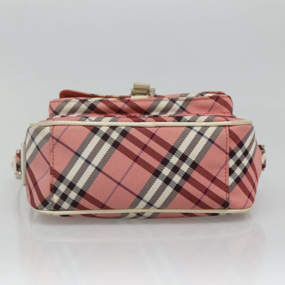 BURBERRY Nova Check Blue Label Umhängetasche Nylon Pink Silber Auth ac3585