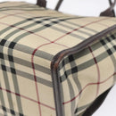 BURBERRY Nova Check Hand Bag Nylon Leather Beige Silver Auth ac3586-14