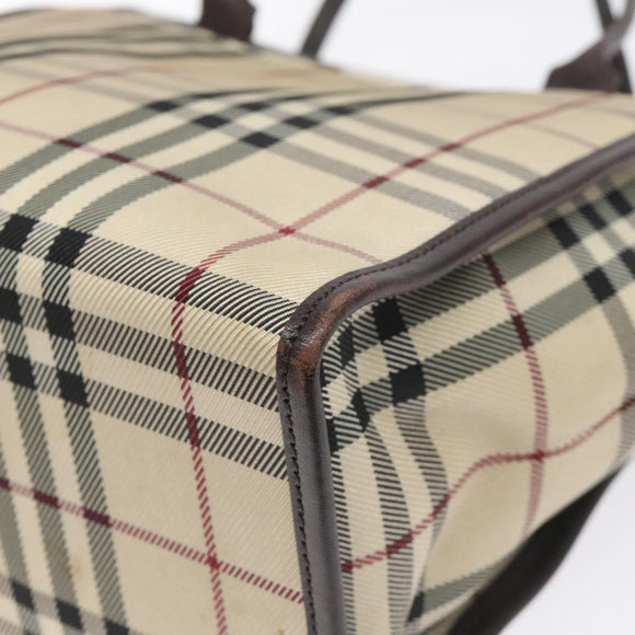 BURBERRY Nova Check Hand Bag Nylon Leather Beige Silver Auth ac3586