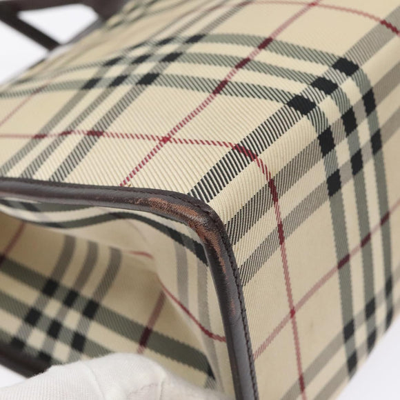 BURBERRY Nova Check Hand Bag Nylon Leather Beige Silver Auth ac3586