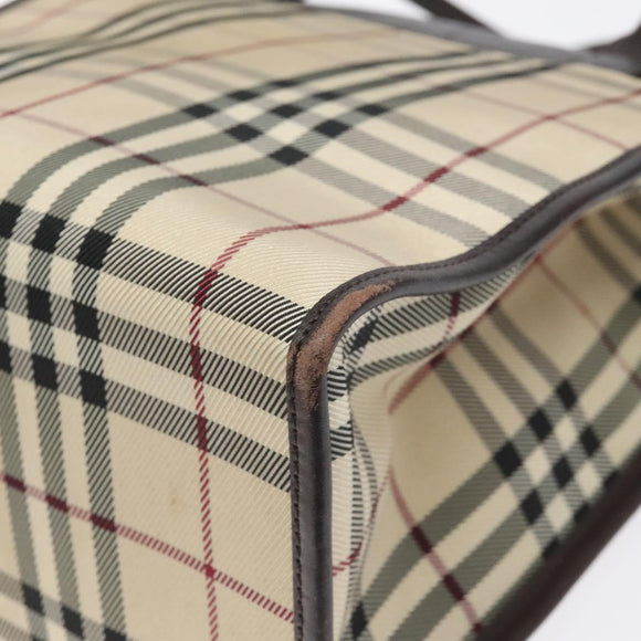 BURBERRY Nova Check Hand Bag Nylon Leather Beige Silver Auth ac3586