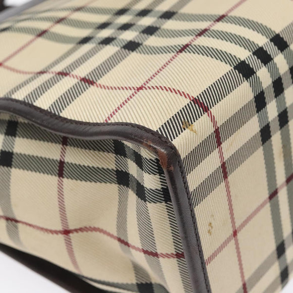 BURBERRY Nova Check Hand Bag Nylon Leather Beige Silver Auth ac3586