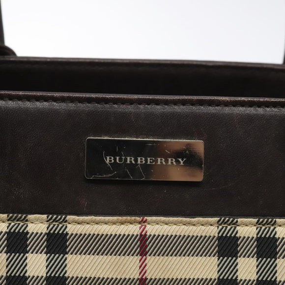 BURBERRY Nova Check Hand Bag Nylon Leather Beige Silver Auth ac3586