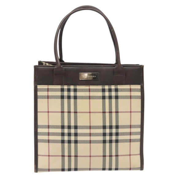 BURBERRY Nova Check Hand Bag Nylon Leather Beige Silver Auth ac3586