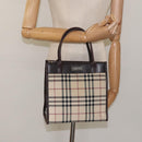 BURBERRY Nova Check Hand Bag Nylon Leather Beige Silver Auth ac3586-21