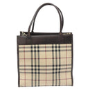 BURBERRY Nova Check Hand Bag Nylon Leather Beige Silver Auth ac3586-2