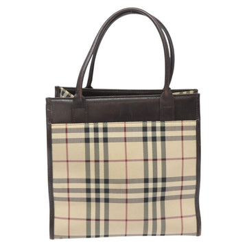 BURBERRY Nova Check Hand Bag Nylon Leather Beige Silver Auth ac3586 - 0