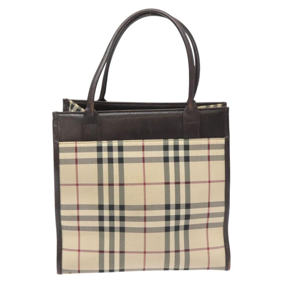 BURBERRY Nova Check Hand Bag Nylon Leather Beige Silver Auth ac3586