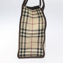 BURBERRY Nova Check Hand Bag Nylon Leather Beige Silver Auth ac3586-4