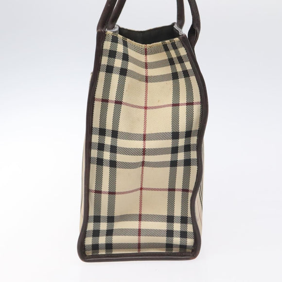 BURBERRY Nova Check Hand Bag Nylon Leather Beige Silver Auth ac3586