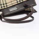 BURBERRY Nova Check Hand Bag Nylon Leather Beige Silver Auth ac3586-7
