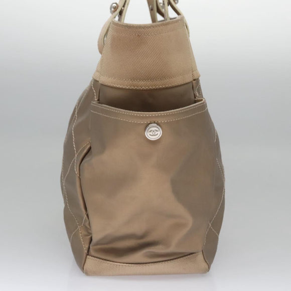 CHANEL Paris Biarritz MM Tote Bag Coated Canvas Gold Tone Silver CC Auth ac3593