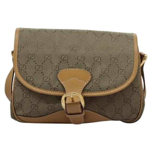 GUCCI GG Canvas Shoulder Bag Beige Gold Auth ac3606