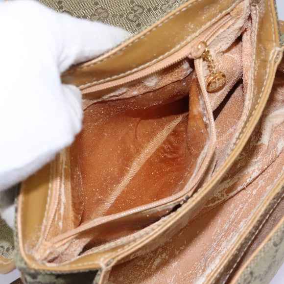 GUCCI GG Canvas Shoulder Bag Beige Gold Auth ac3606