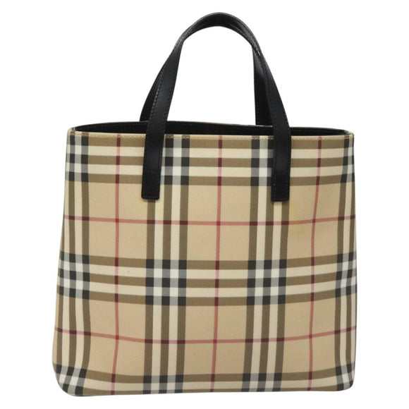 BURBERRY Nova Check Hand Bag PVC Beige Auth ac3609